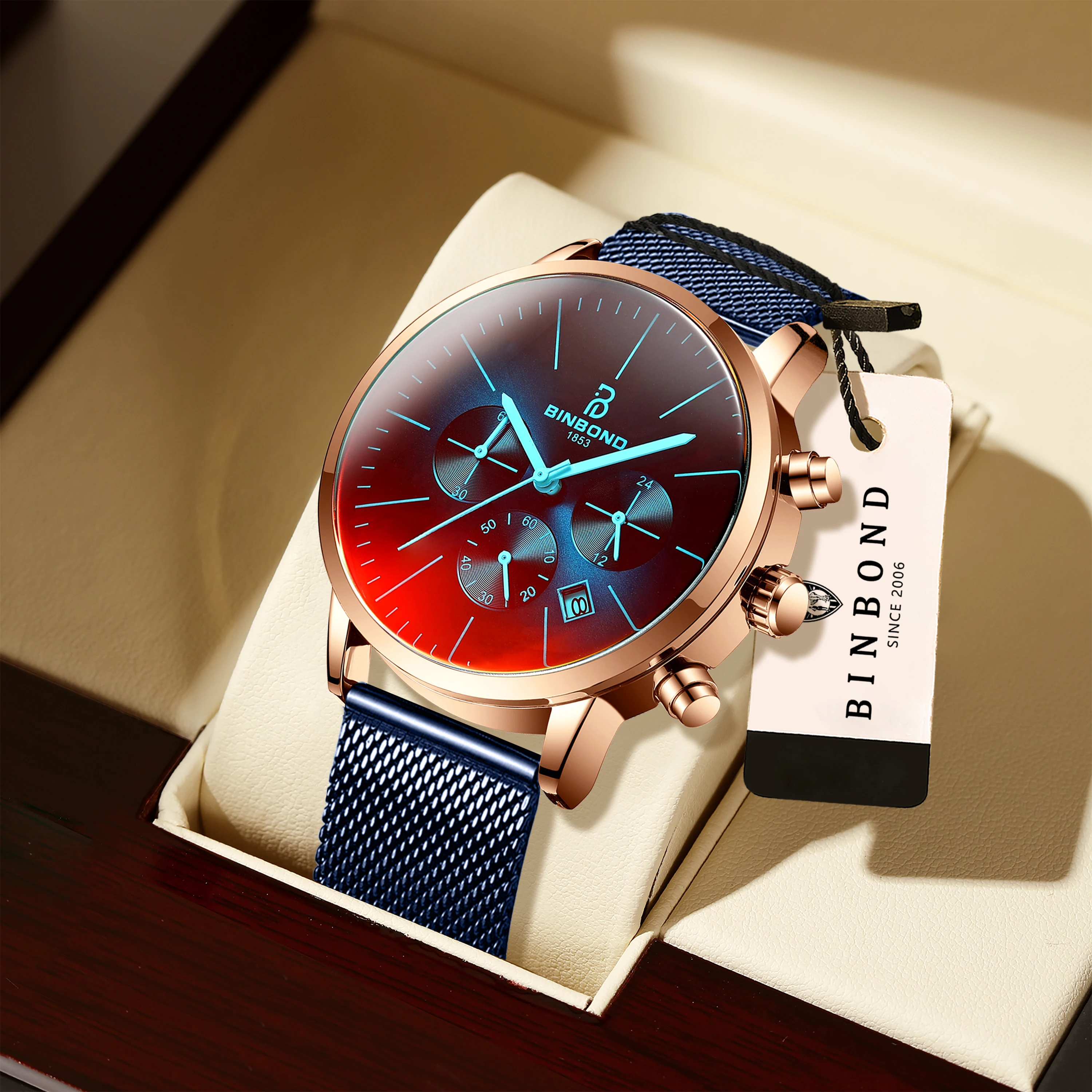 BINBOND Ultra Thin Reloj Quartz Watches For Men Luxury Durable Luminous Waterproof Auto Date Precise Chronograph Men's Watch