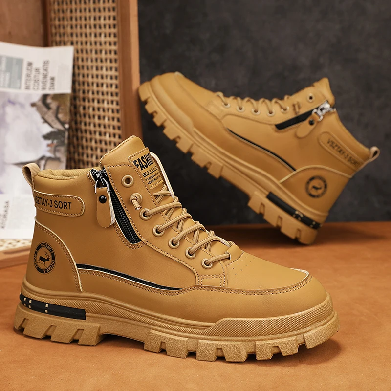 سميكة سوليد الارتفاع زيادة أحذية رجالي الشتاء أحذية رجالي أحذية دافئة جديد المضادة للانزلاق دراجة نارية الأحذية المألوف بلون