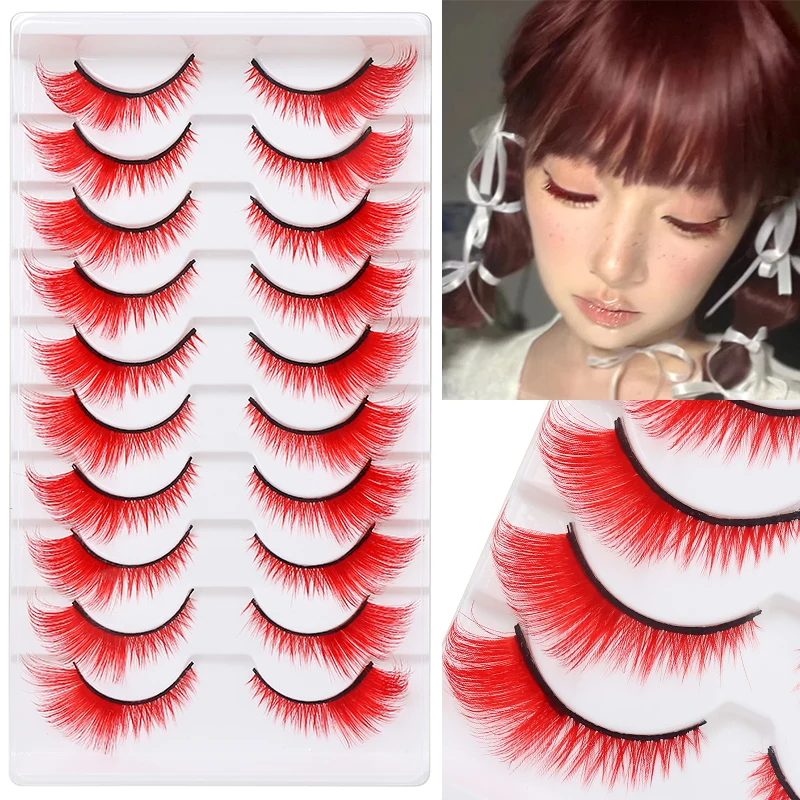 Bunte gefälschte Wimpern Halloween-Make-up-Produkte Blau Rot Rosa Falsche Wimpernverlängerung Farbige Wimpern Make-up Cosplay