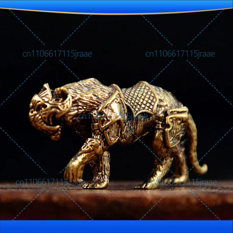 Bronze Saber-Toothed Tiger Paperweight Bookends Solid Bronze Tiger Handhold Ornament Desk Decoration Ancient Tea Pet