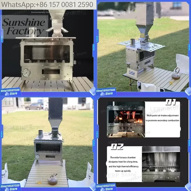 Custom Outdoor Camping Pellet Wood Stove Illuminating Stainless Steel Multi-function Convenient Heating Barbecue Grill