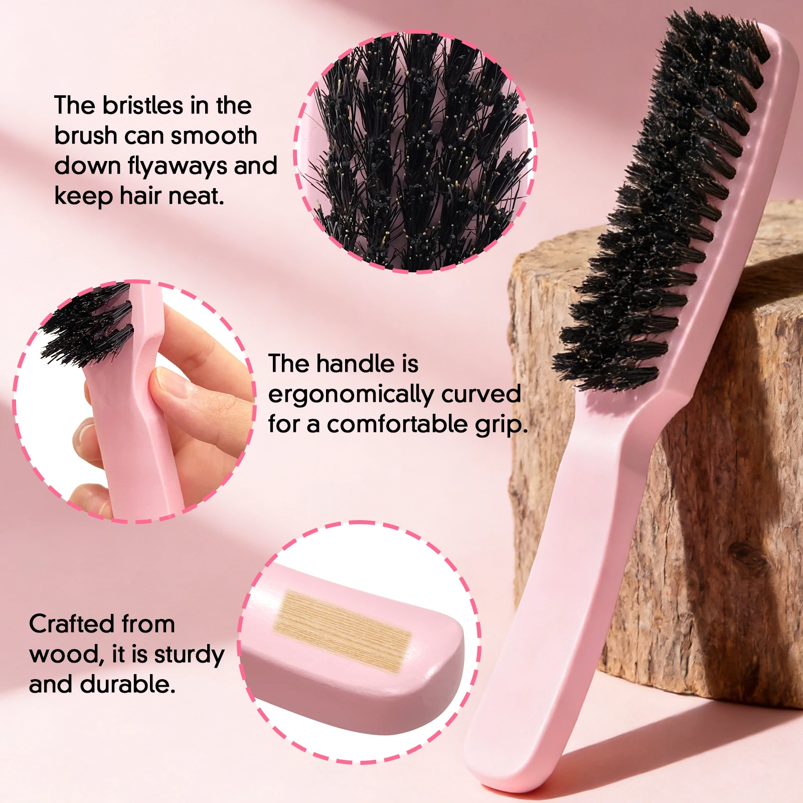 Slick Back Hair Brush Set - Natural Smoothing Brush for Shine & Sleek Look - Ergonomic Grip Styling Brush to Tame Flyaways & Frizz - Complete Hair Care Kit for Sleek Ponytails, Buns & Edge Control
