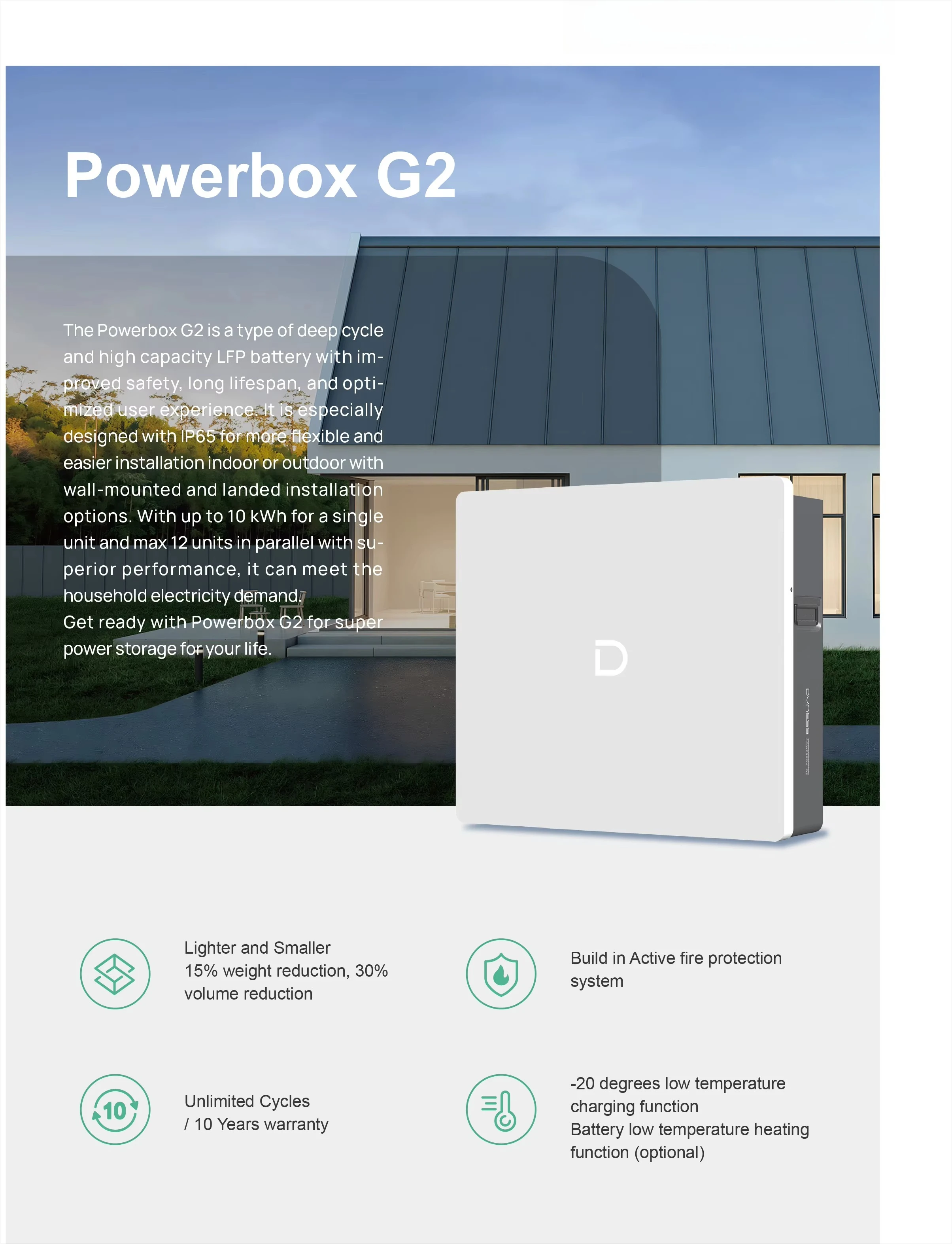 DYNESS Powerbox G2 51.2v 200ah 10kwh Lithium Battery Built in BMS Fire protection System 8000 CYCLE Power Wall Home Energy