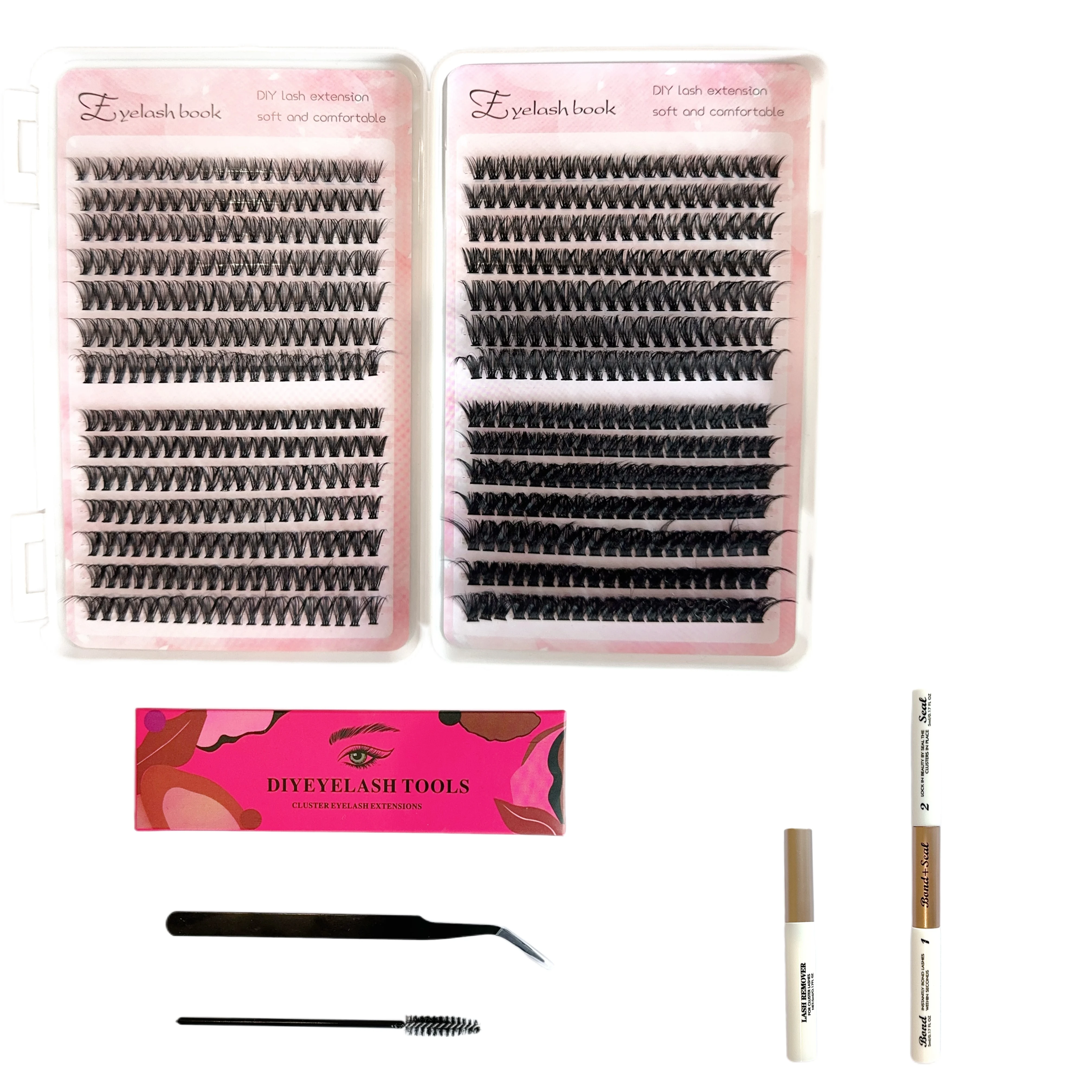 Large capacit30D40D50D80Dnatural simulation segmented single cluster false eyelashes kit package glue tweezers brush combination