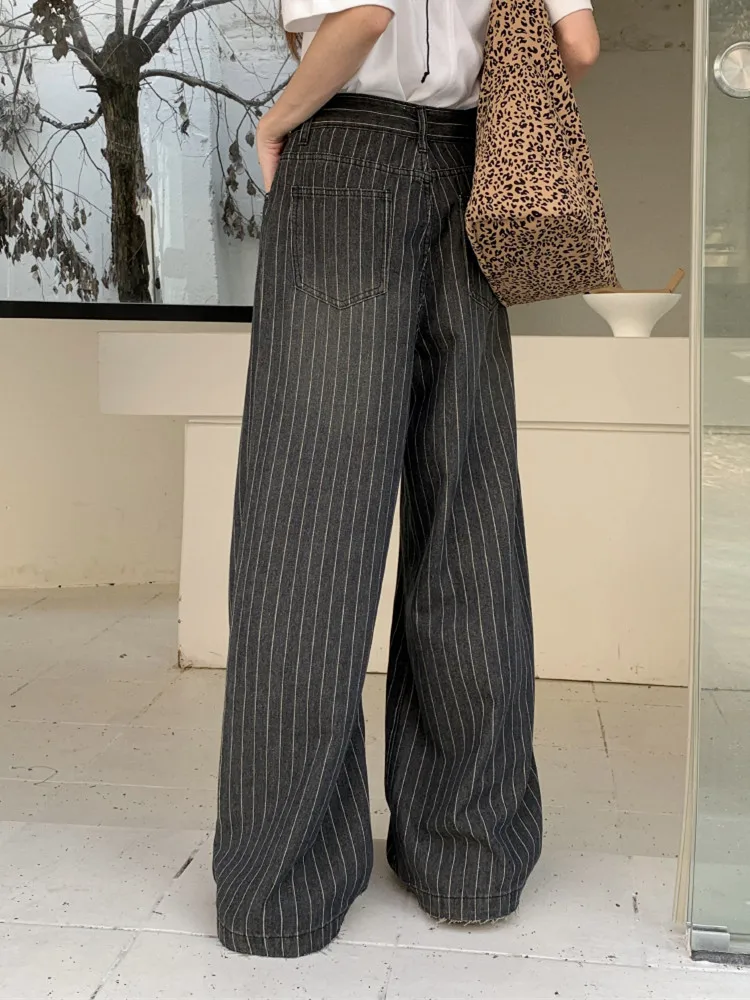 2024 Ropa Y2K Fashion Vintage Striped Wide Leg Baggy Jeans Pants For Women Clothes Straight Washed Black Casual Lady Trousers