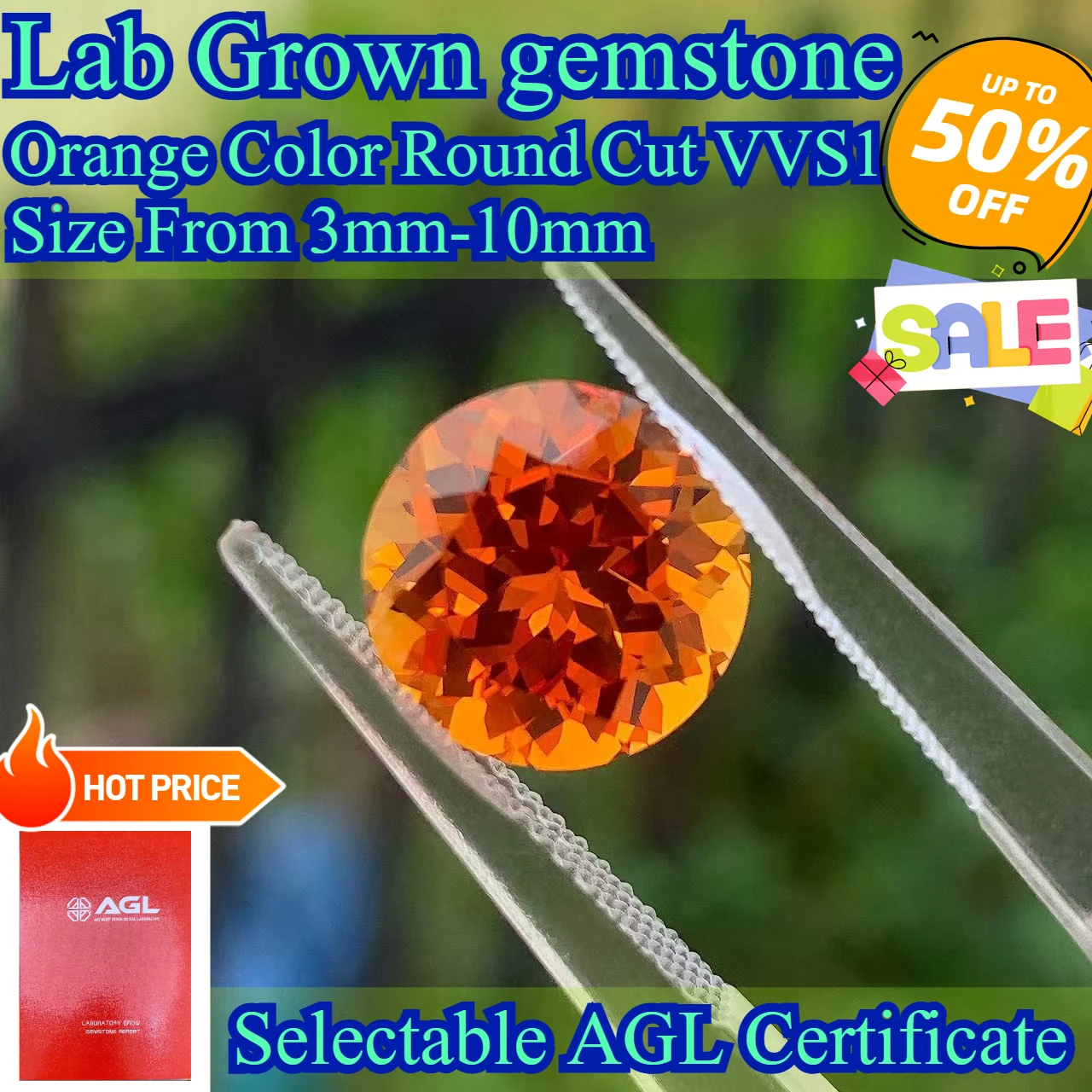 

Lab Grown Sapphire Orange Color Round CutLoose Gemstone Pass Diamoand Tester For Jewelry Diy Making Selectable AGL Certificate