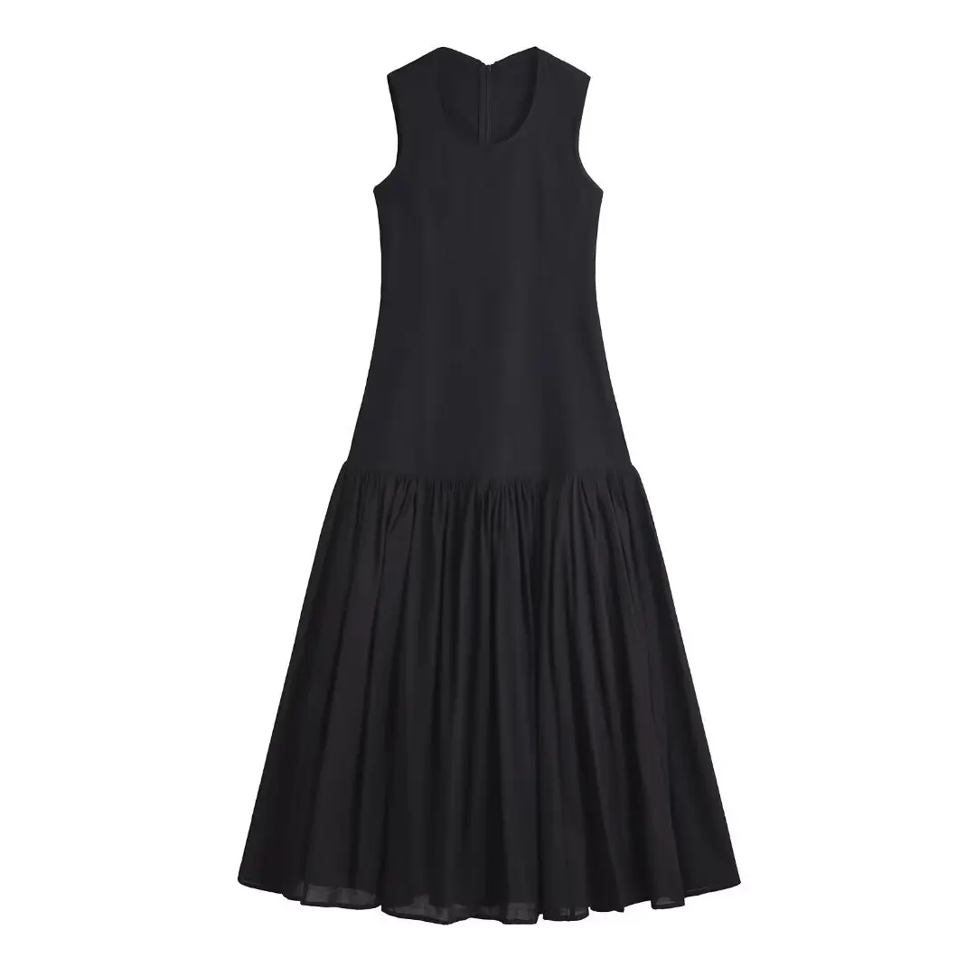 Robe en lin de coton noir flétri minimaliste pour femmes, Fibracity I fur s, Robe à col rond pour femmes, Mode féminine