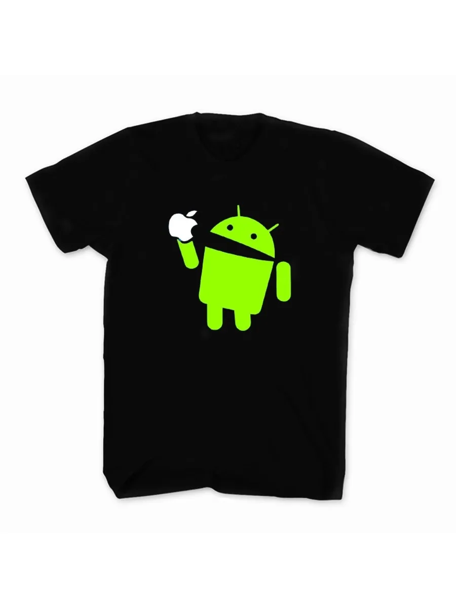 Android Eat Apple. Funny Graphic Printed T-Shirt. Summer Cotton Short Sleeve O-Neck Mens T Shirt New S-3XL