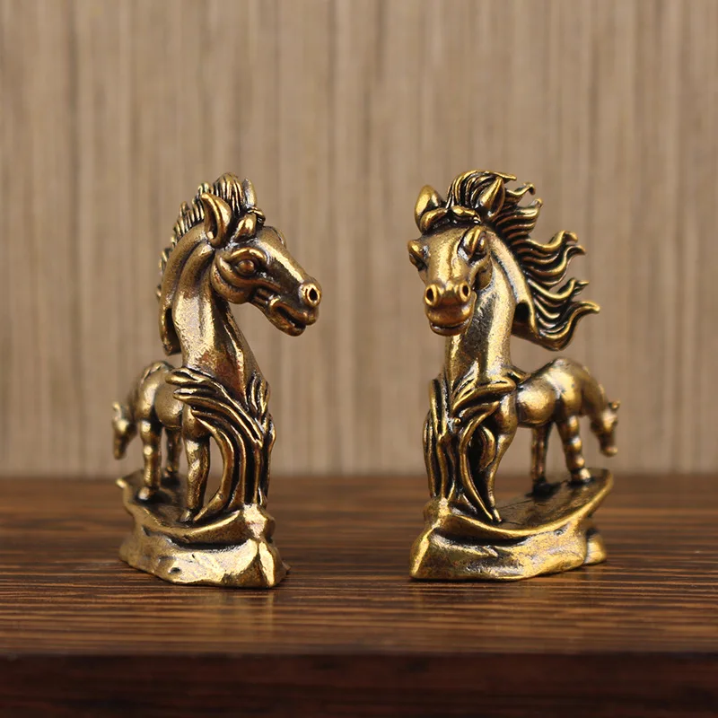 Abstract - Horse Office Desktop Decoration Innovative Double-Headed Pony Tea Pet Small Brass Ornament