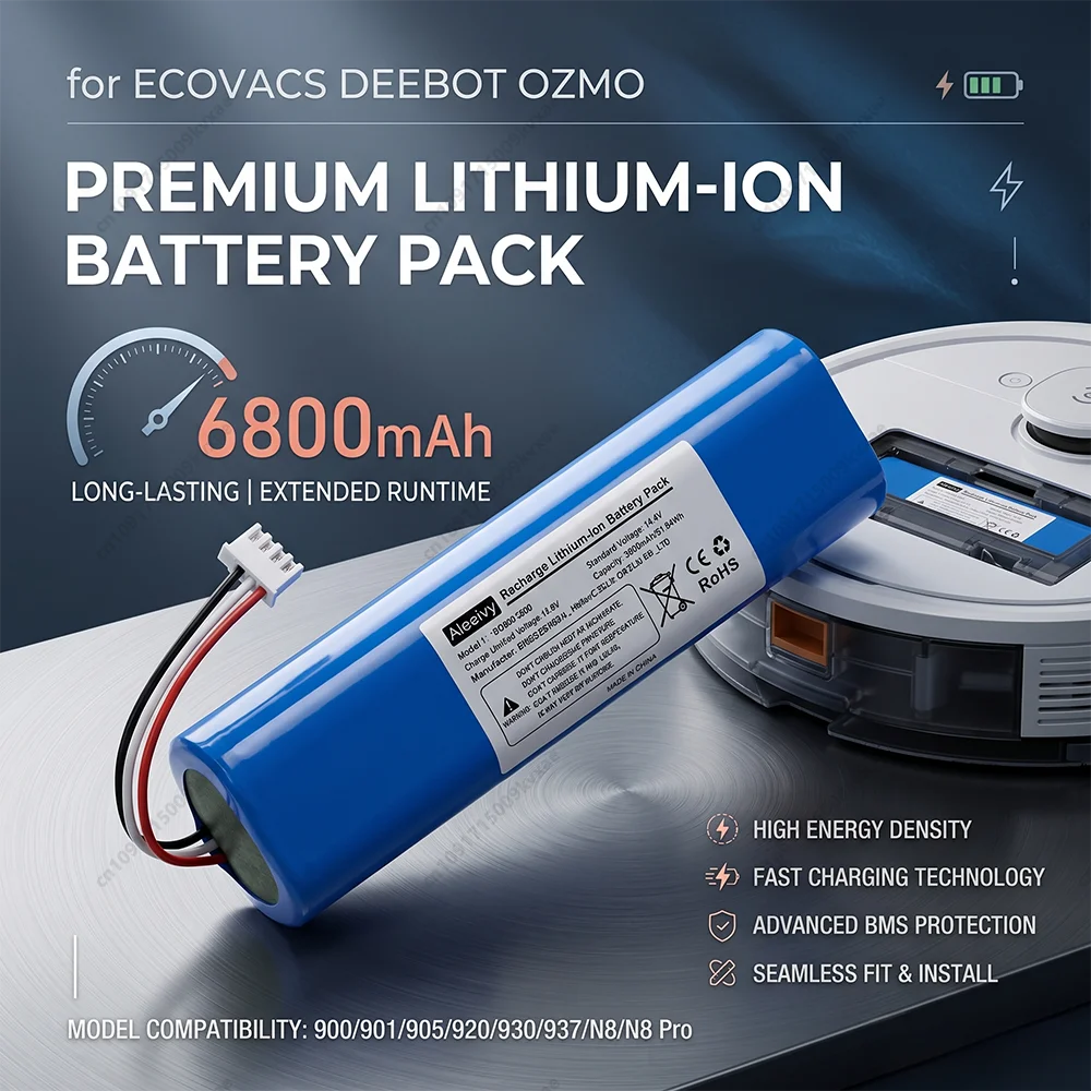14.4V 6800mAh Li-ion Battery for Ecovacs Deebot Ozmo 900 901 905 920 930 937 N8 Pro Robot Vacuum Cleaner Replacement Pack
