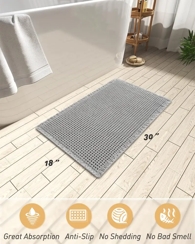 Waffle Bath Mat Super Absorbent Non Slip Bath Mats for Bathroom Floor Machine Washable Bathroom Rugs