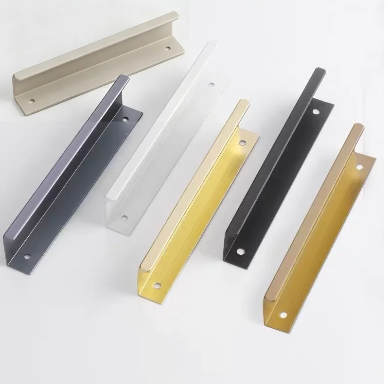 Invisible Cabinet Handles Edge Mounted Right Angle Aluminum Drawer Pulls Minimalist 80-1200mm for Wardrobe Dresser Kitchen