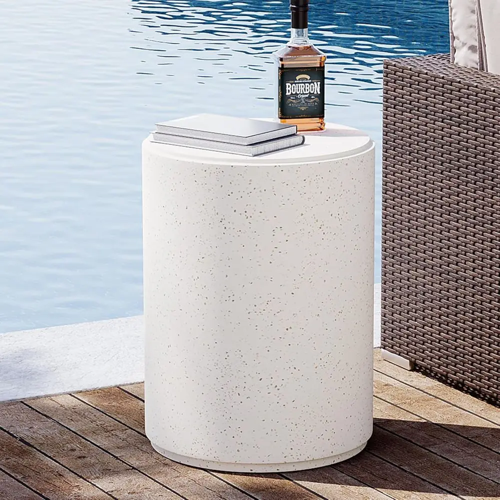 

Круглый бетонный приставной столик для патио, высота 20 дюймов, белый цвет, подходит для использования на открытом воздухе