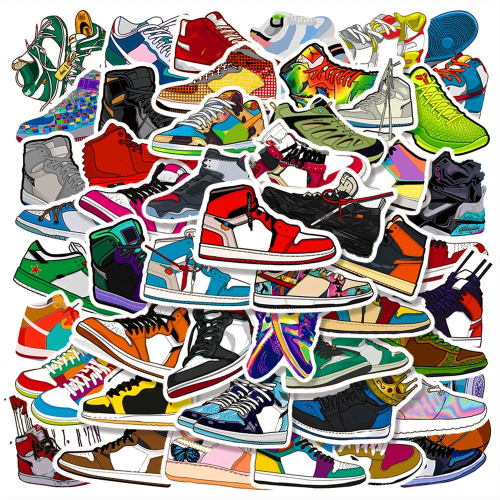 50PCS New Trendy Cool Skateboard Animation Cartoon Sneakers Graffiti Helmet Cup Cell Phone Waterproof PVC Toys Reward Stickers