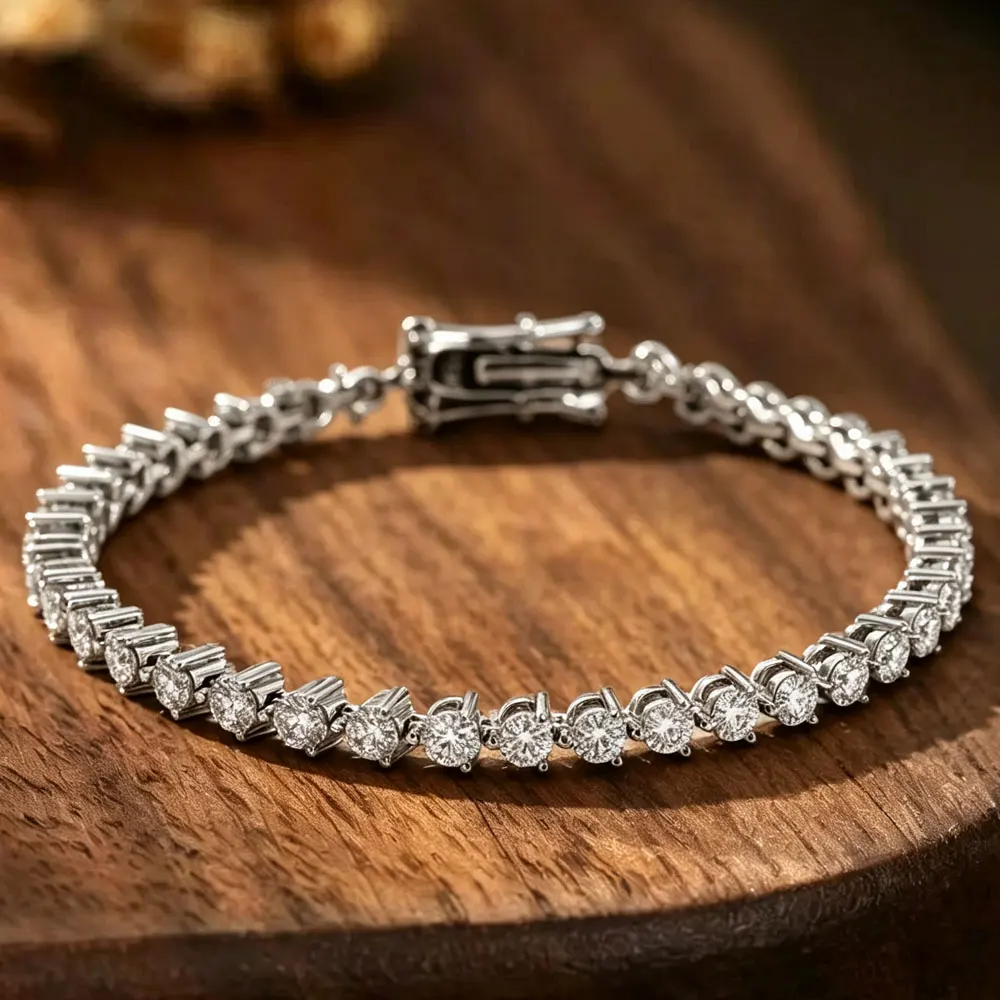 kanolan 2/3/4/5mm Moissanite Tennis Bracelet 3 Prong Setting Trendy Women Man GRA Certified Fine Jewelry s925 Sliver Bracelets