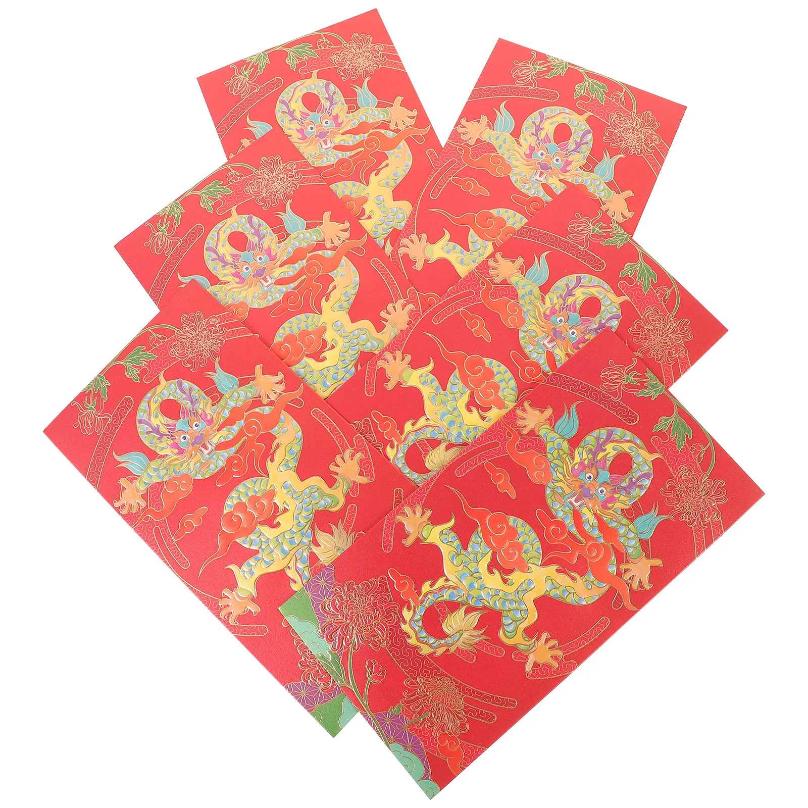 

6 шт., красные конверты на китайский Новый год с мультяшным рисунком, денежные пакеты на удачу, подарок на Новый год, красные пакеты, 2024, знак зодиака Дракон