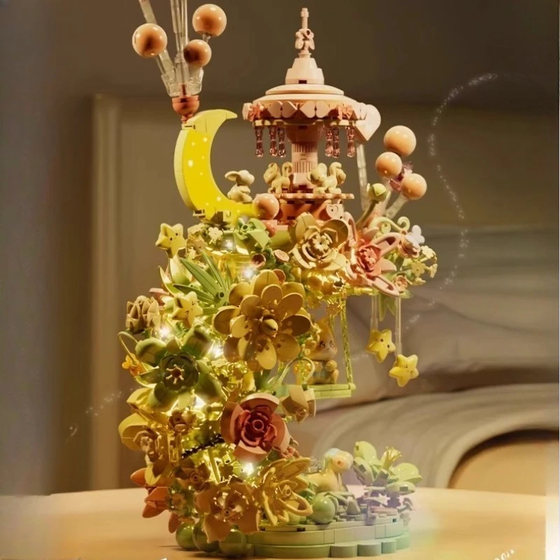 SEMBO-bloques de construcción de castillo de flores fantásticas, modelos de arquitectura, adornos para el hogar, regalos para niñas, juguetes para niños