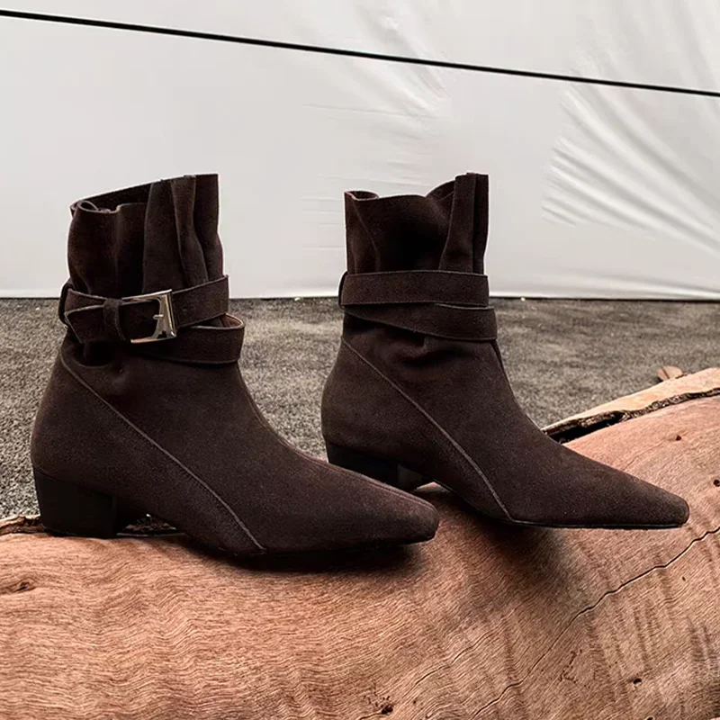 

Women's Ankle Boots Mid Heels Designer Shoes 2025 Winter Gothic Boots Pumps Walking New Trend Fashion Chelsea Short Mujer Botas
