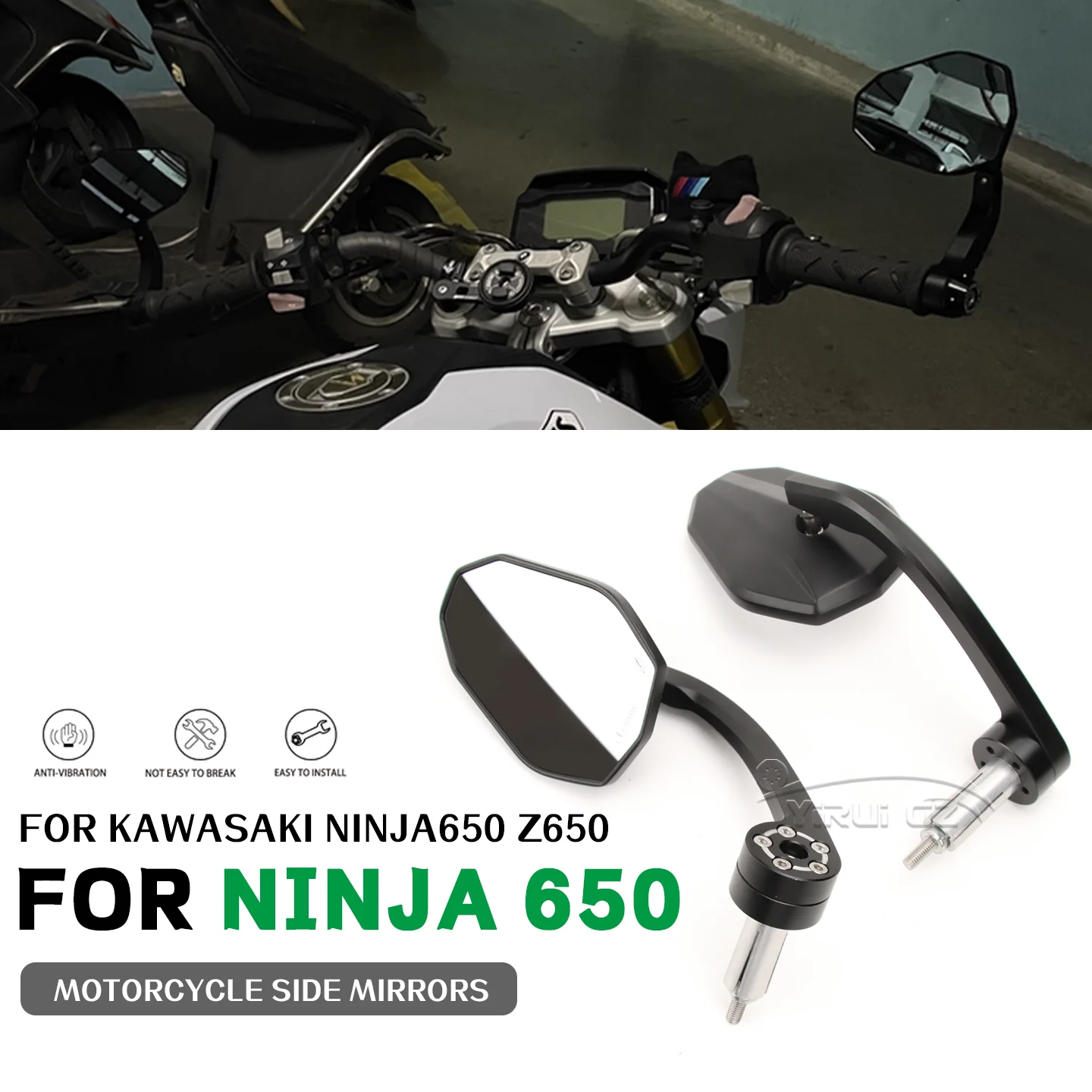 مرايا المقود للدراجات النارية مرآة عالمية للدراجات النارية رؤية واسعة لـ KAWASAKI NINJA 650 Z650 NINJA 650 Z 650 NINJA 650