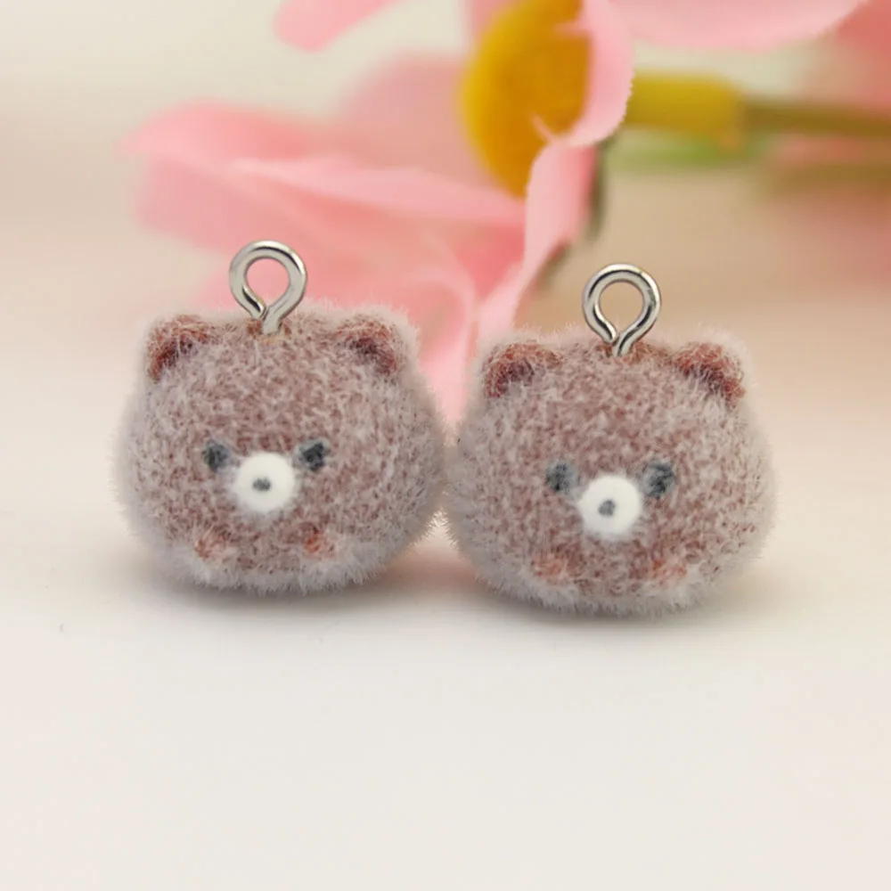 20Pcs 3D Flocking Cute Bear Resin Charms Plush Cartoon Animal Pendant For Earrings Phone Bags Keychains Diy Jewelry Make