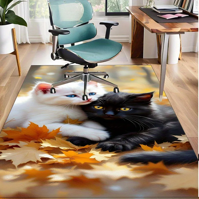 

Коврик с осенними листьями обнимающих кошек — уютный декор для любителей домашних животных для спальни или кабинета, мягкая текстура с реалистичной иллюстрацией кошки