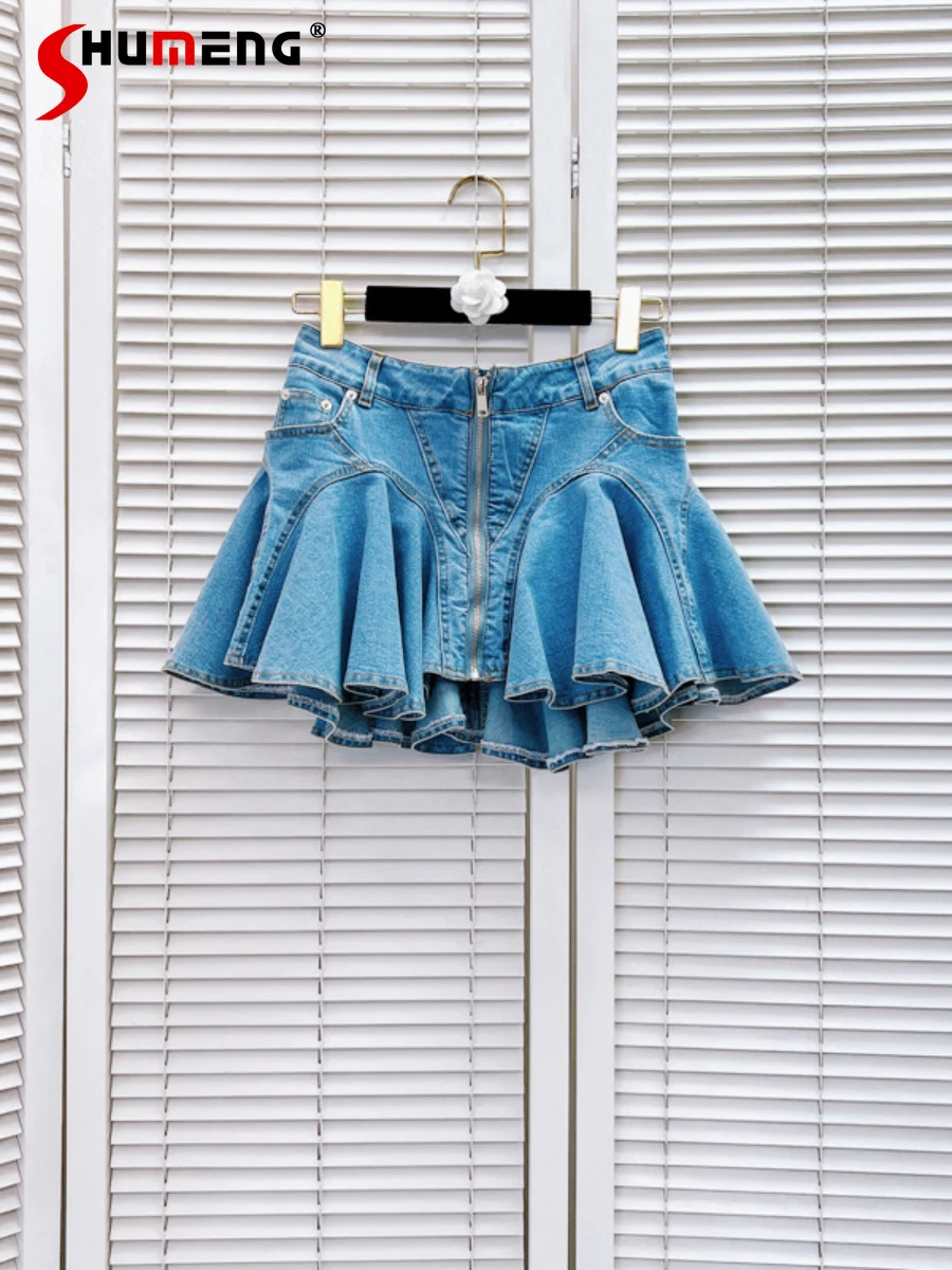 Fashion 2024 Summer New Denim Skirts Zipper Pocket Decorative Hot Girl Denim Skirt Feminine Elegant Solid Color Nice Mini Skirts