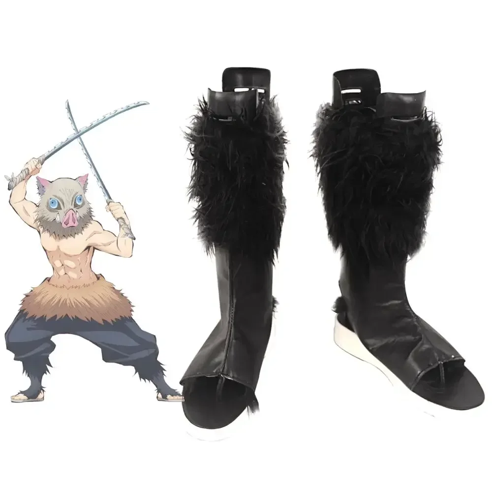 

Demon Kimetsu no Slayer Yaiba Inosuke Hashibira Cosplay Boots Black Shoe Custom Made Any Size