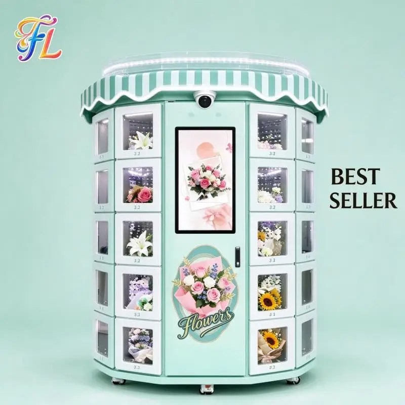 Flower Vending Machine 24 Hour Unmanned Flower Vendor Machine Tempered Anti Fog Glass For Clear Flower View