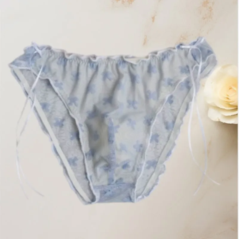 Low Rise Men's Sexy Transparent Triangle Underwear With Sweet Bow And Personalized Mesh Lace Breathable Underwear