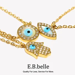 E.B.belle High Quality Mini Turkish Lucky Rhinestone Evil Eyes Pendant Necklace Stainless Steel 18k Gold Plated Fashion Charm