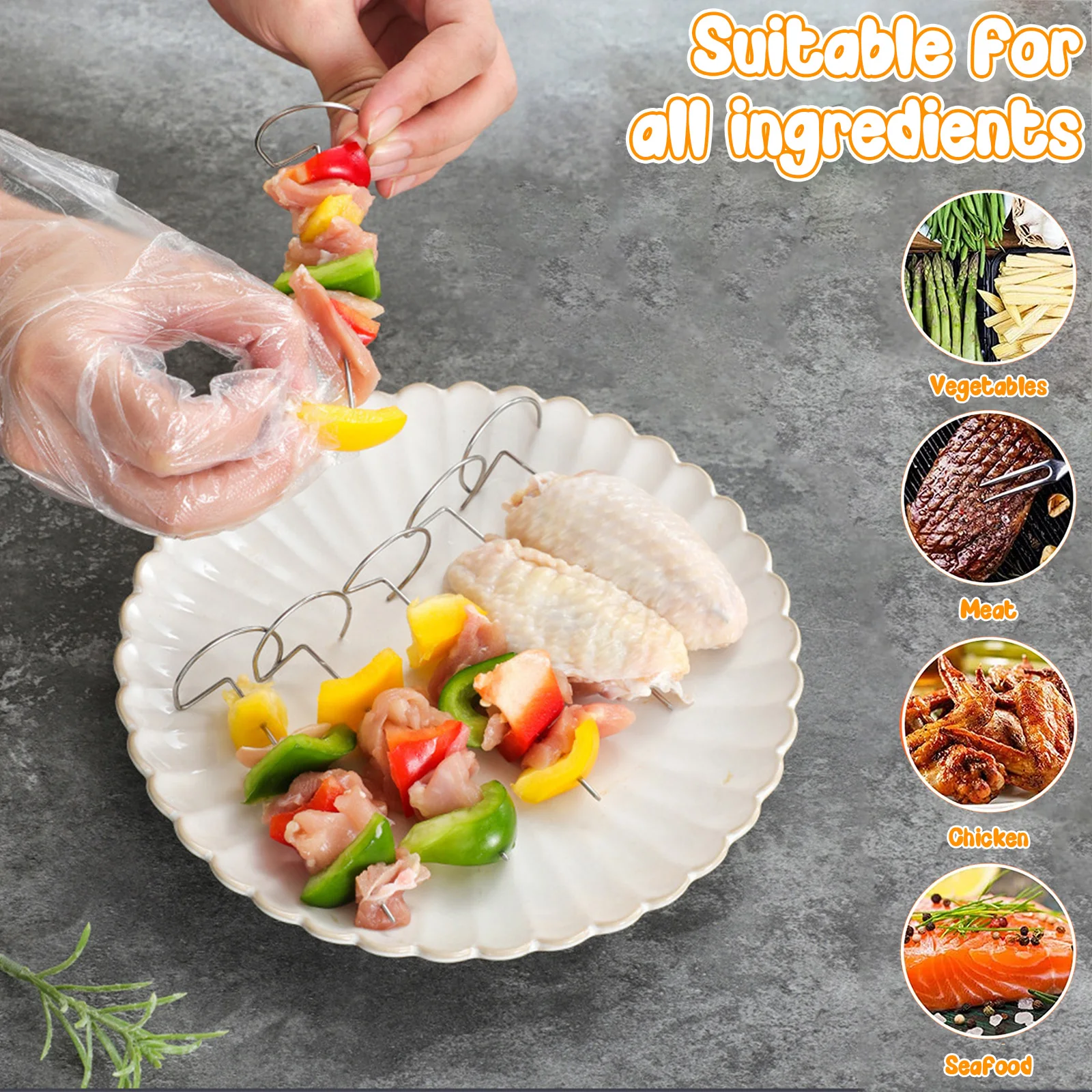 50 قطعة سيخ لحم الطعام سيخ شواء مستدير الشواء كباب توزيع الحرارة أسياخ شواء ستيك لشوي الخبز التخييم #6