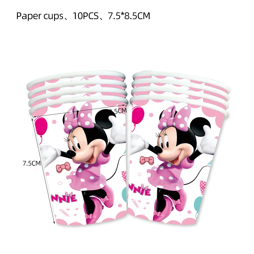 Minnie Mouse Party Decorations Happy Birthday Minnie Paper Plate Cup Tableware Set Banner Balloons Deco Baby Girl Party Supplies