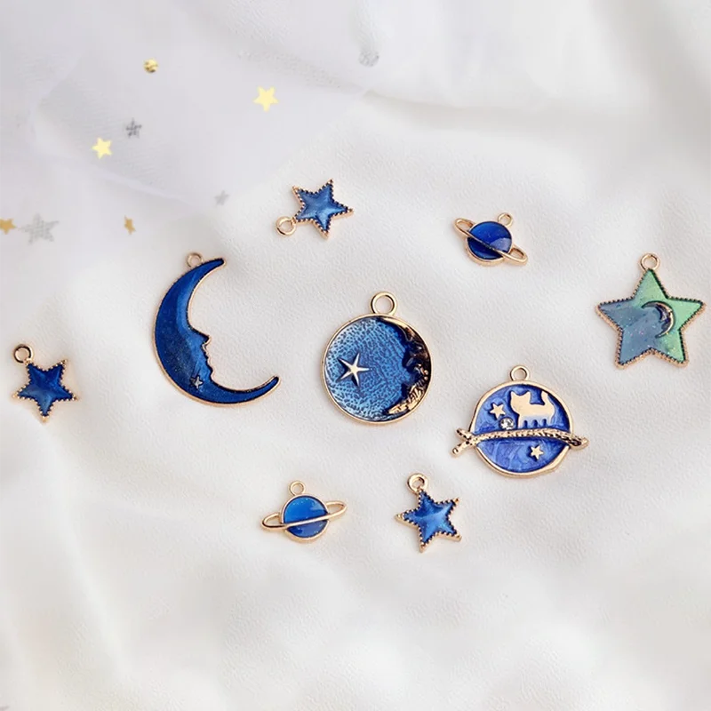 10Pcs Star Moon Sky Metal Enamel Charms Pendants for Making Pendants Necklaces Earrings DIY Handmade Jewelry Accessories