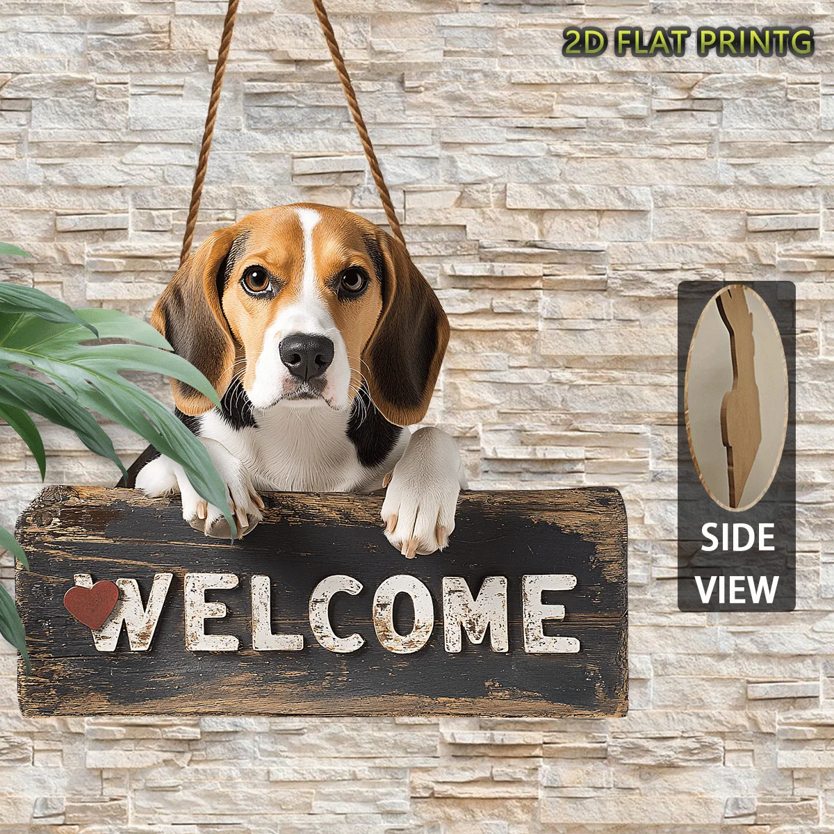 2D Flat, 1pc Beagle Dog Welcome Sign - Vintage Farmhouse Wall Decor with Beagle Face & Welcome Lettering, Garden,2D Flat