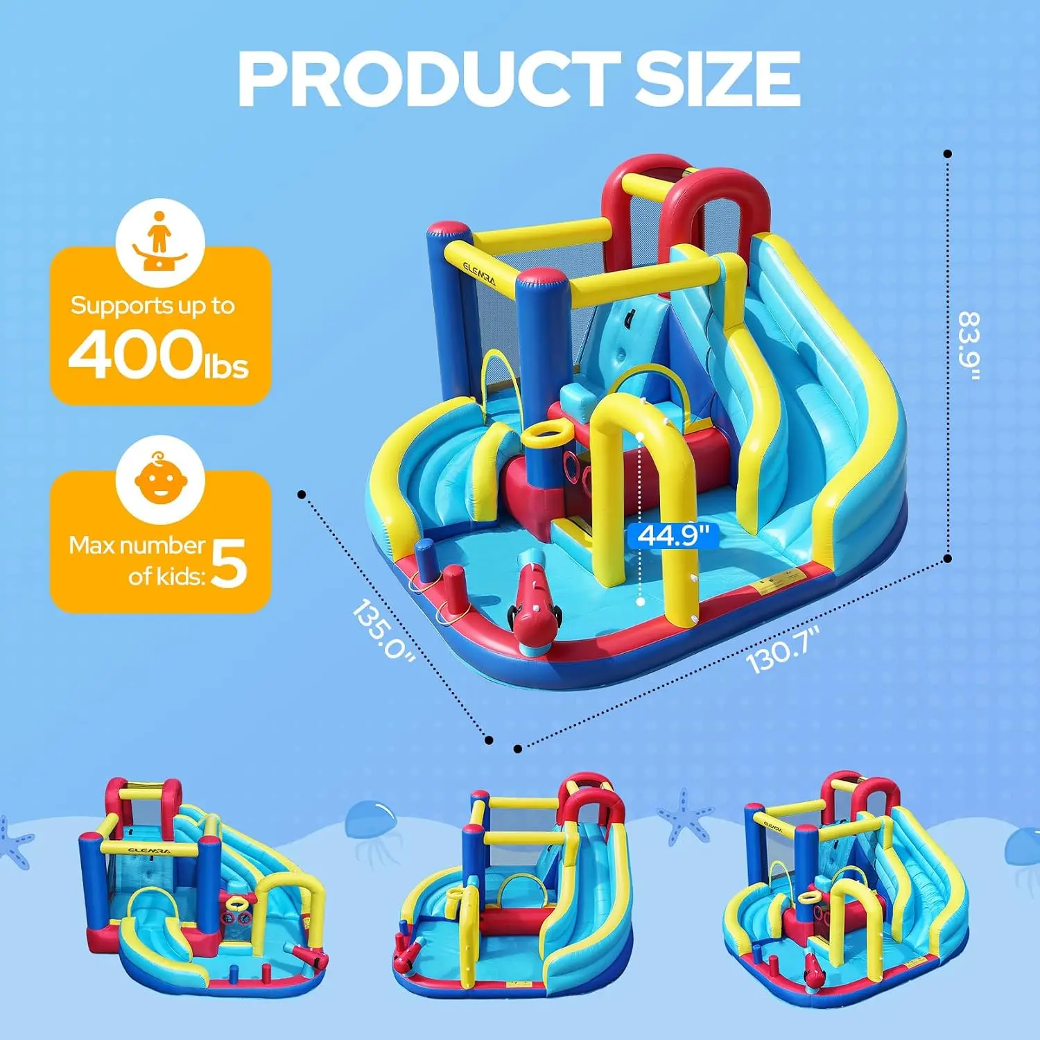 10-in-1 Inflatable Water Slide Bounce House with Blower, Dual Slides, Climbing Walls, Ring-Toss Game, 2 Water Guns and Splash Pool, Blow-Up Bounce House Water Slide