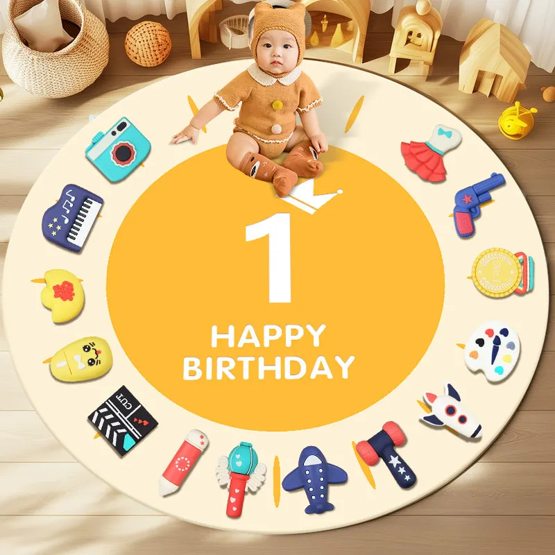 Chinese Traditional Baby First Birthday Zhuazhou Set 100cm Round Play Mat Cute Lucky Prop Gift For Boys Girls 1st Birthday Party