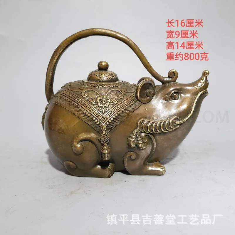 

Antique bronze collection Antique brass mouse wine pot Portable teapot Home tea ceremony ornaments