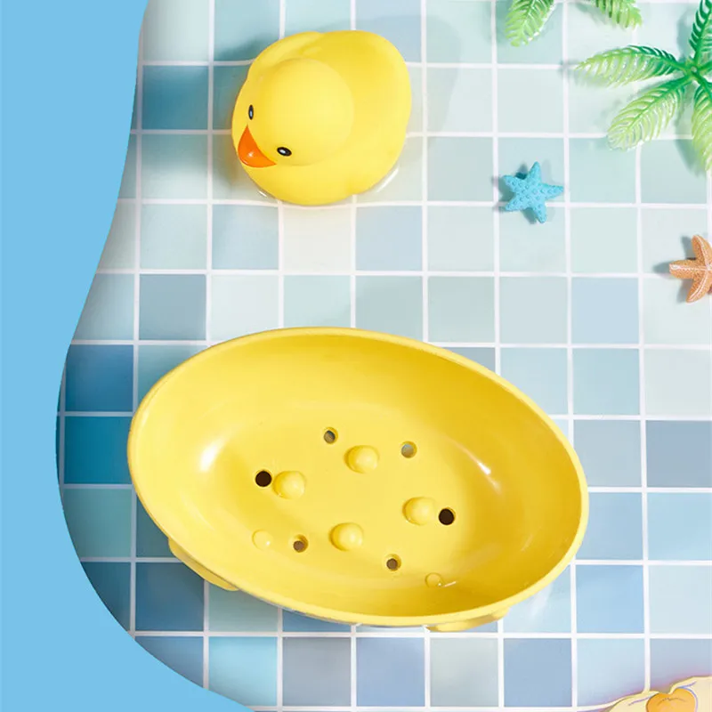 1PCS Little yellow duck soap box bathroom shelf cartoon thickened plastic drain soap box household creative soap holder