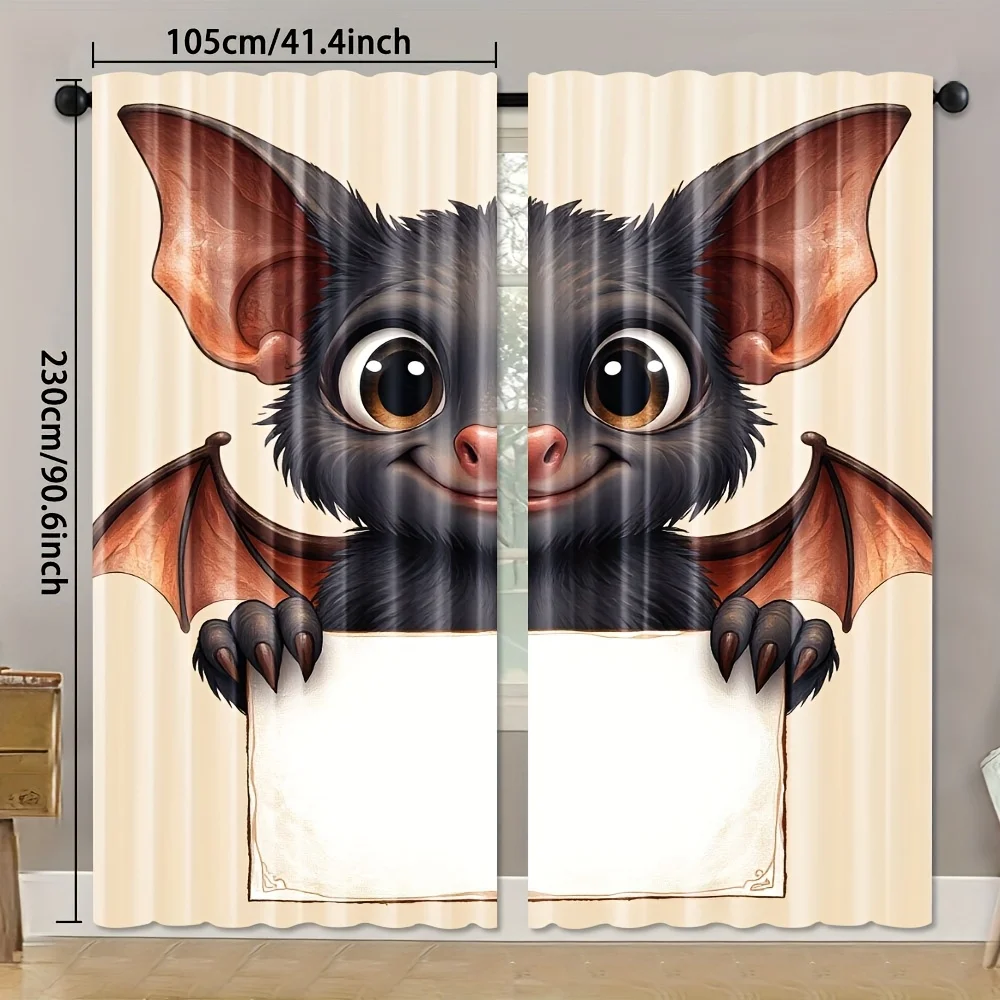Cute Bat Print Curtains, Cartoon Animal Pattern Drapes, Halloween Kids Room Window Treatment Home Decor