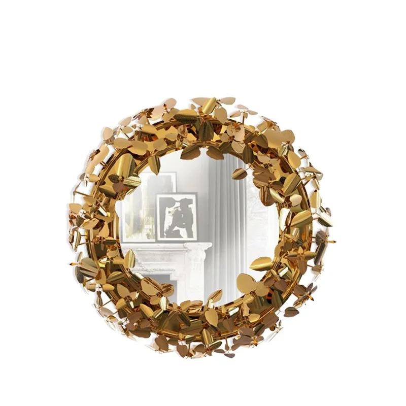 Art gold brass, decorative mirror high sense, designer villa round, bathroom mirror