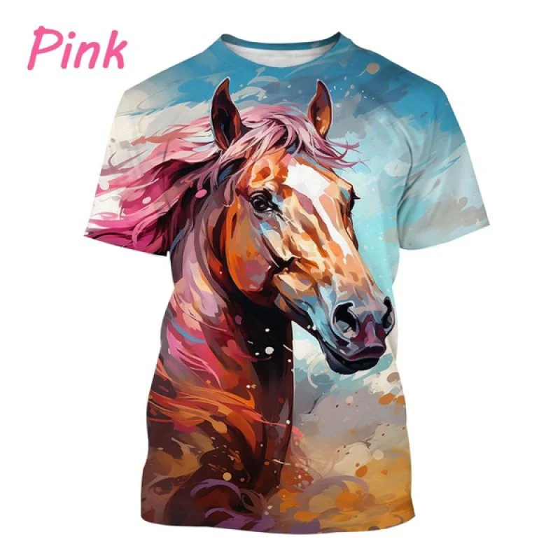 

New Animal Horse 3d Printed T Shirt Men's Street Fashion Casual Short Sleeve Funny Art Design Colorful T-shirt