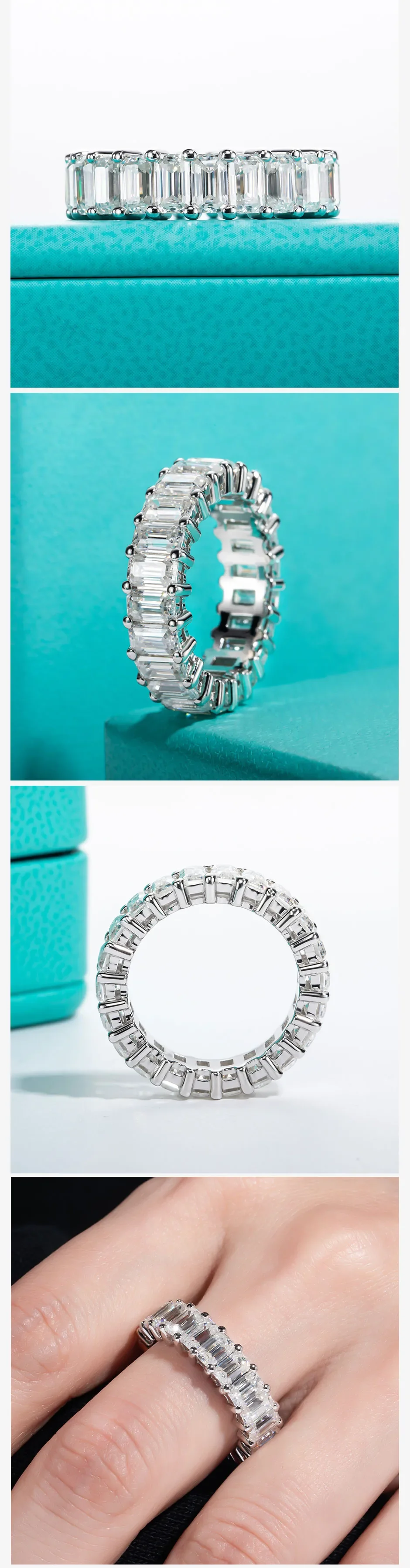 3*5mm 8.1CTTW Emerald Cut D Color VVS1 Moissanite Eternity Ring GRA Certified Pass Diamond Tester S925 Sterling Silver Anti Allergy Luxury Stackable Fine Jewelry Women Engagement Wedding Anniversary Daily Gift Wholesale view 4