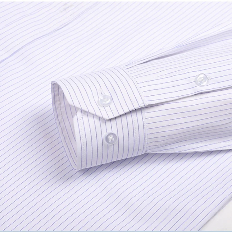 Men's Classic Long Sleeve Solid/striped Basic Dress Shirts Single Patch Pocket Formal Business Regular Fit Office Social Shirt