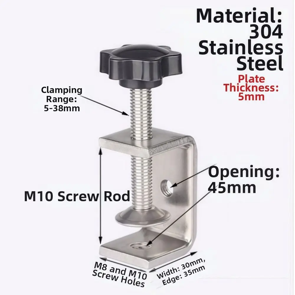 304 Stainless Steel C-clamp Adjustable Plum Blossom Square Clamp 20-130mm Opening Sturdy Fixed Holder Clip Hardware Fasteners