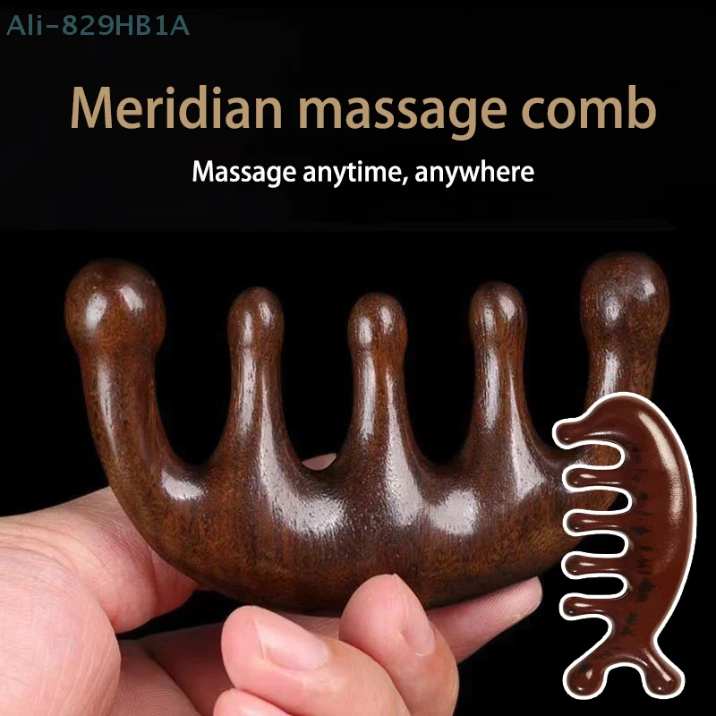 Body Meridian Massage Comb, Sandalwood Deer Antlers, Acupuntura de dente largo, Ajuda a circulação sanguínea, Cabelo liso antiestático