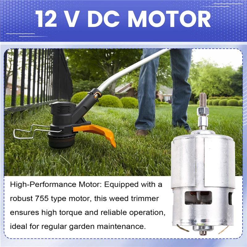 ABKY-5Pcs 755 DC Motor For Weed Trimmer 12V Grass Cutter Motor With Long Shaft For Efficient Weed Cutting And Trimming
