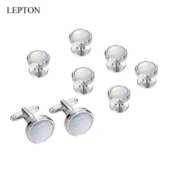 Low-key Luxury Mother of Pearl Cufflinks tuxedo studs Sets Lepton Colored Shell Cufflink Collar Studs Cuff links For Men Gift