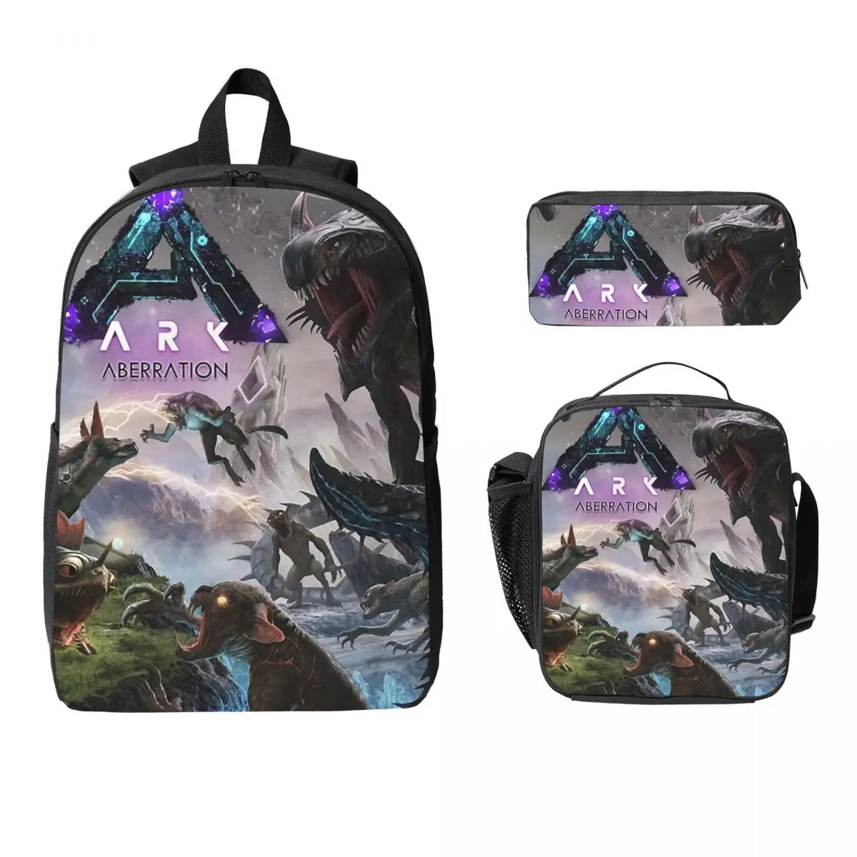 Sac à dos avec affiche Ark Survival Evolved Aberration pour femmes et hommes, sac à livres pour étudiants, sac d'école, sac à déjeuner isotherme 3ps, trousse à crayons