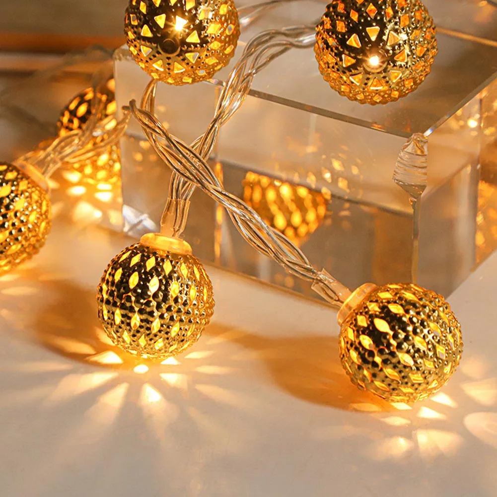 1PC Moroccan String Lights, 20 LED Golden Globe String Lights Battery Powered for Christmas, Home Decor (Not Included Battery)