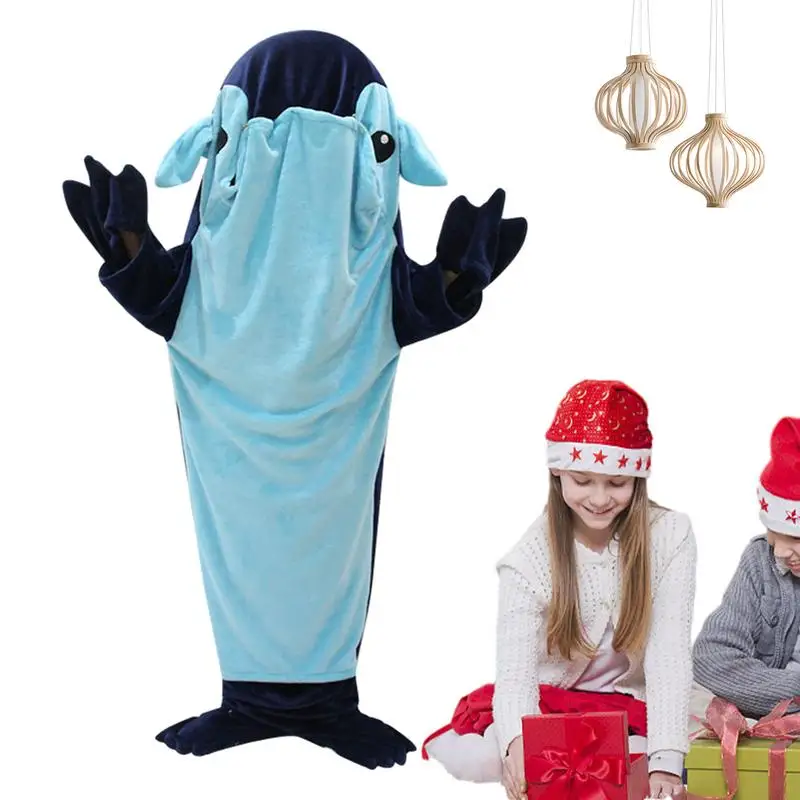 Shark Blanket Flannel Wearable Hooded jacket Comfortable and Soft Throw Blanket for Parties Loungewear Dress-Up Slumber Parties